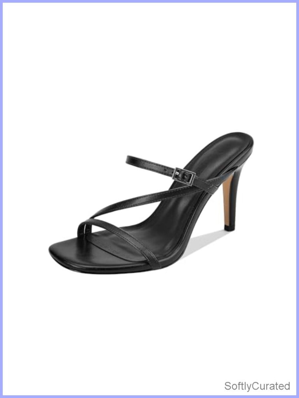 Strappy Square Open Toe 3.54" Stiletto Sandals Faux Leather Heeled
